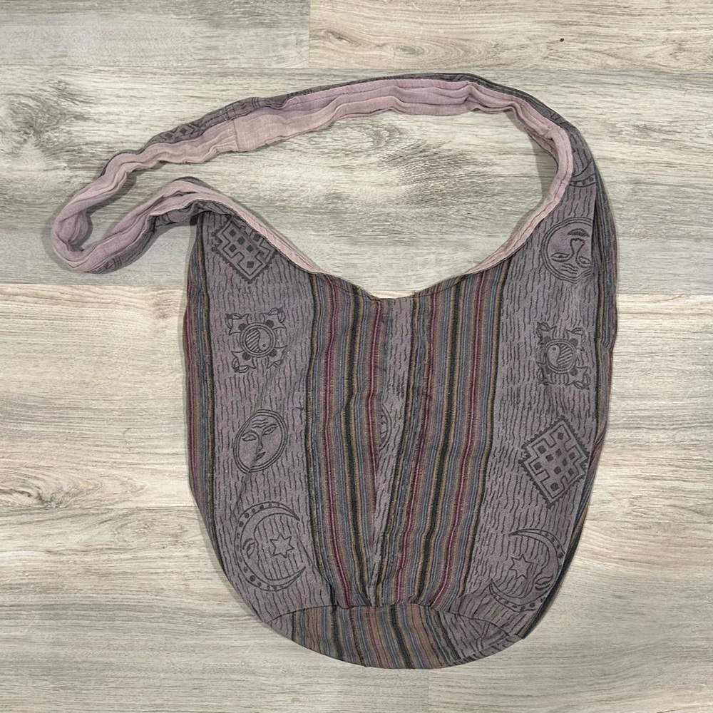 Flying High Boho Shoulder Tote Bag Purple Aztec Sun Moon 100% Cotton - Picture 5 of 8
